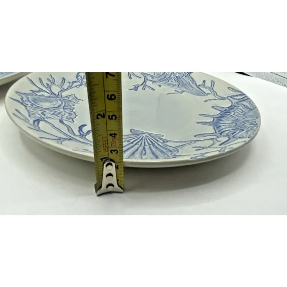 Pottery Barn Salad Plate Dessert Blue Shell Ocean Beach Coastal Coral  8